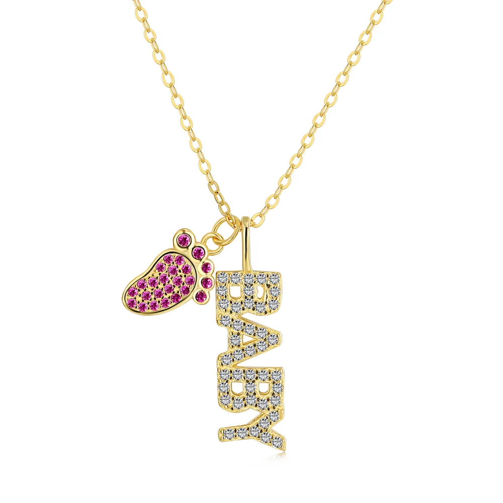 Silver Zircon Round Cut Child Pendant Necklace