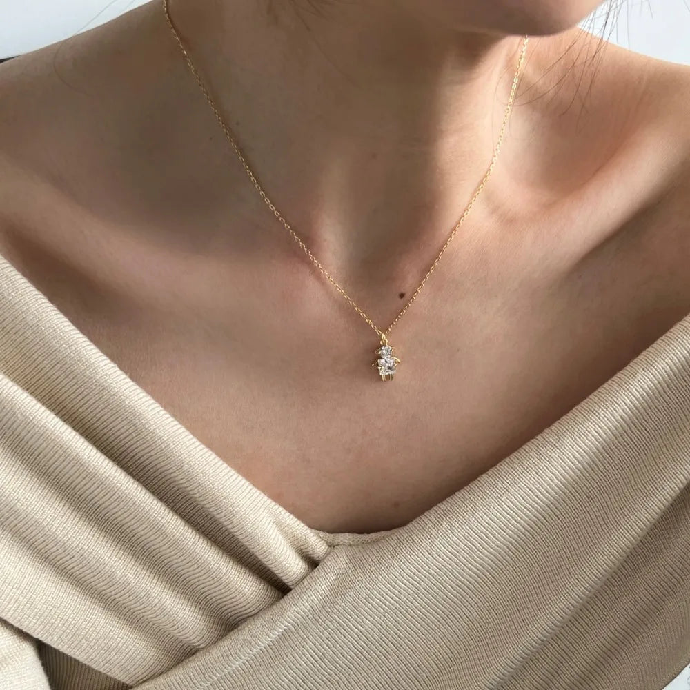 Silver Zircon Princess Cut Boy Pendant Necklace