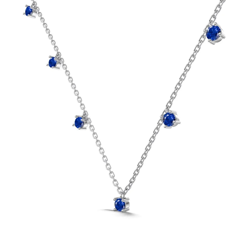 Silver Zircon Round Cut Tassel Chain Necklace