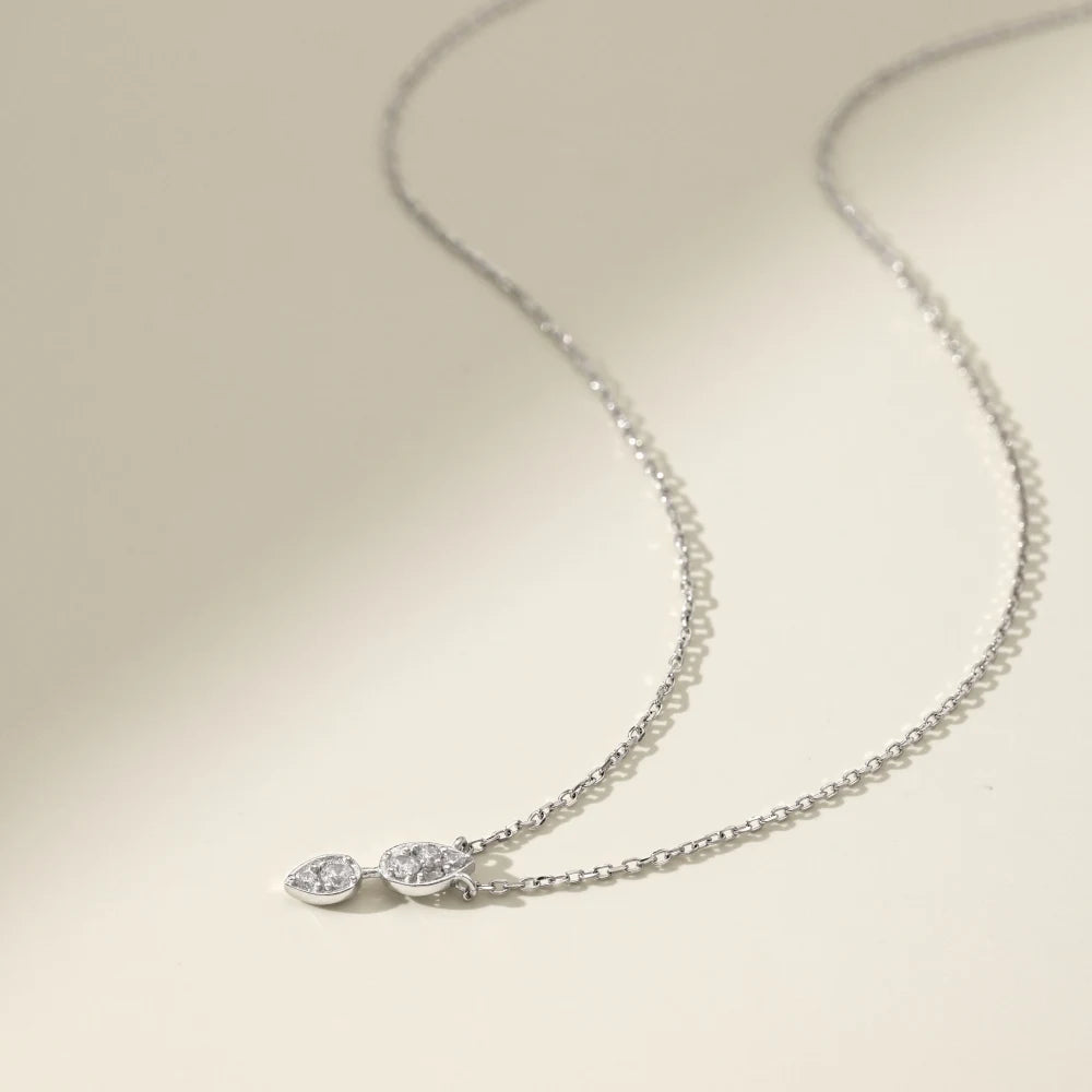 Silver Zircon Round Cut Water Drop Pendant Necklace