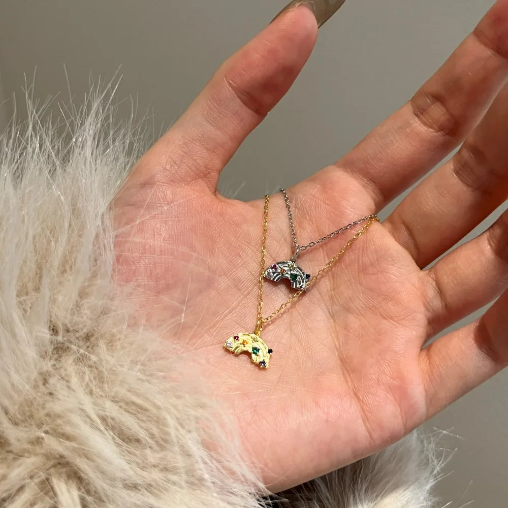 Silver Zircon Round Cut Rainbow Pendant Necklace