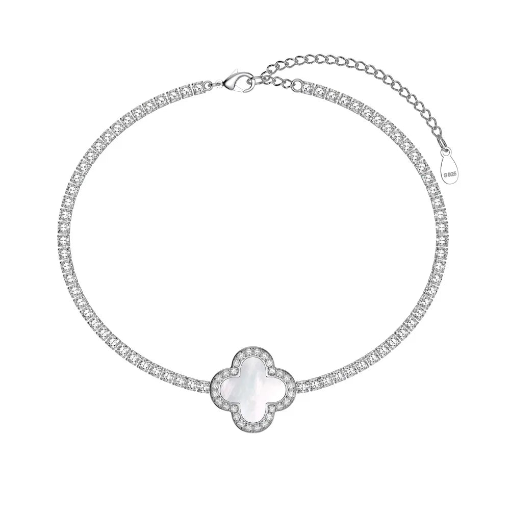 Silver Zircon Round Cut Clover Tennis Bracelet