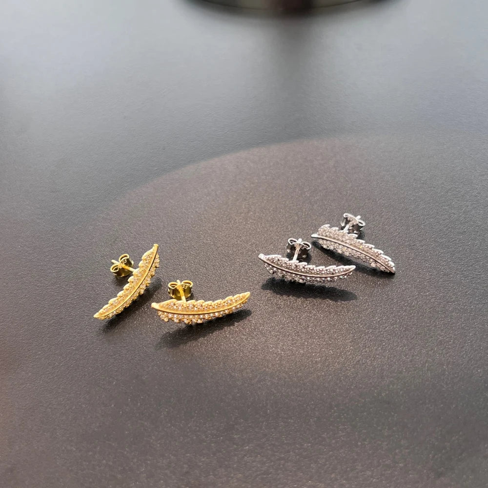 Silver Zircon Round Cut Leaves Ear Studs