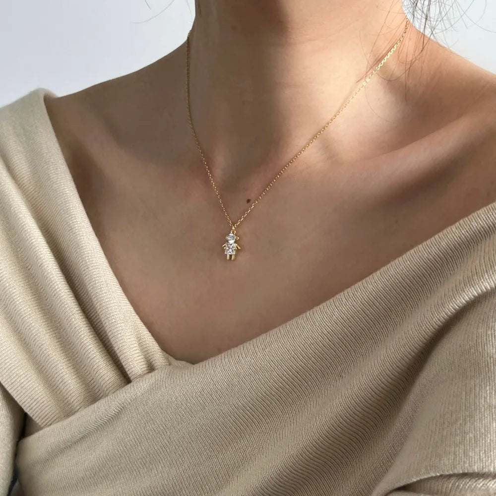 Silver Zircon Princess Cut Boy Pendant Necklace