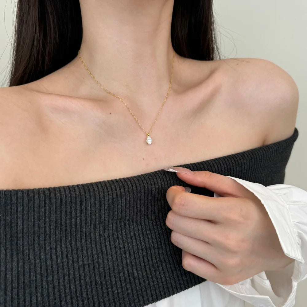 Silver Zircon Oval Cut Egg Pendant Necklace