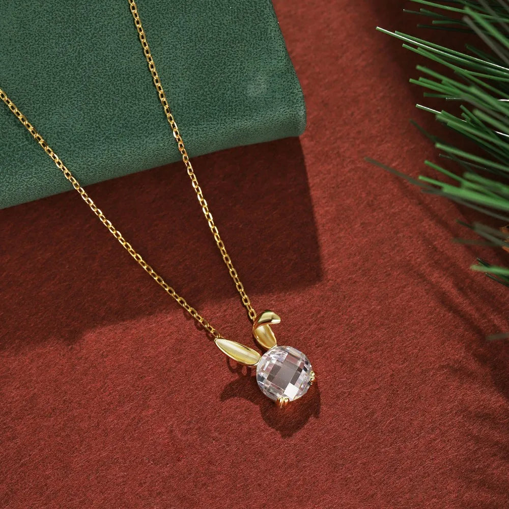 Silver Crystal Round Cut Bunny Pendant Necklace