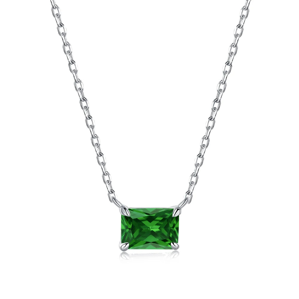 Silver Zircon Emerald Cut Single Pendant Necklace