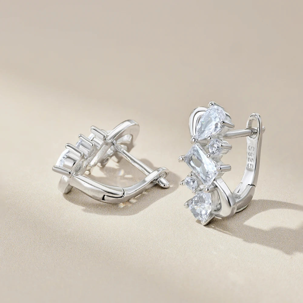 Silver Zircon Baguette Cut Multi Shape Huggie Earrings