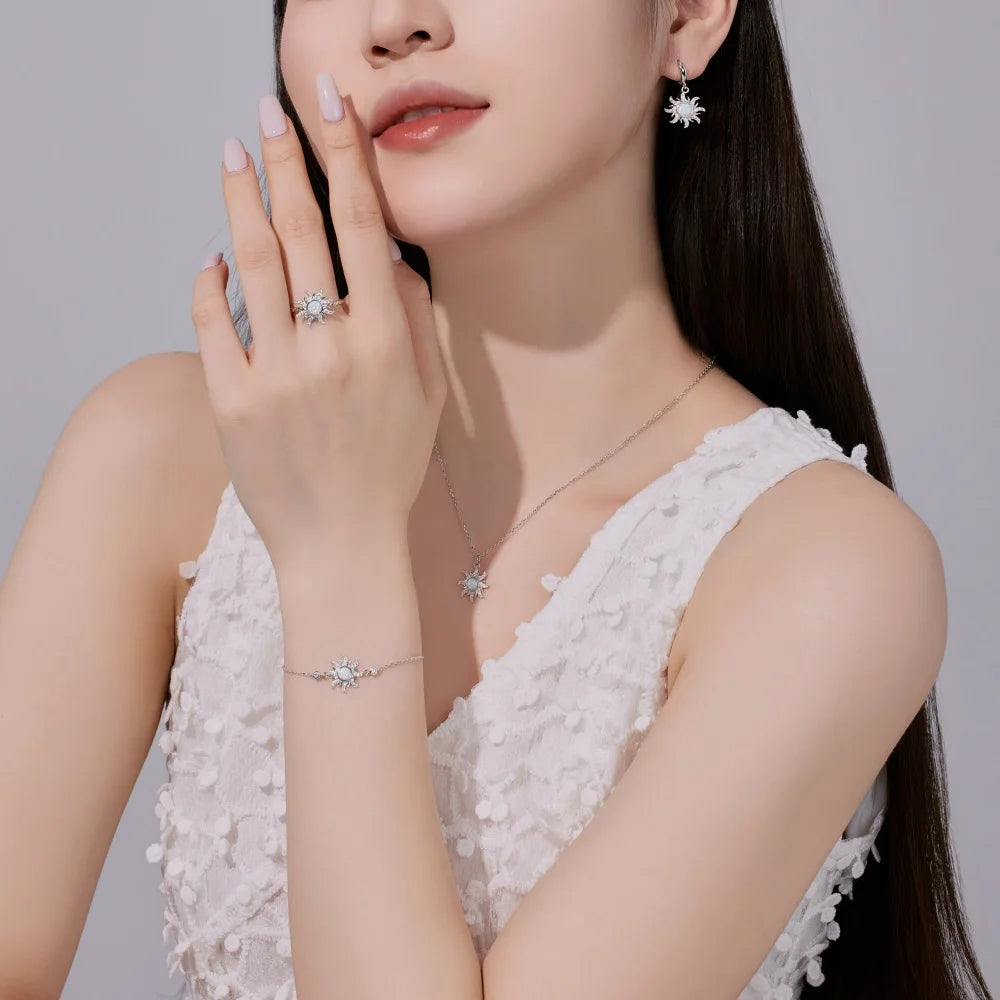 Silver Opal Round Cut Sunshine Pendant Necklace