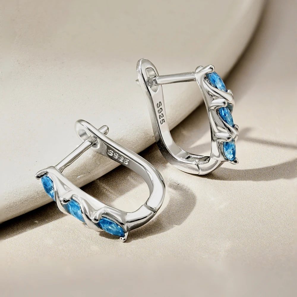 Silver Zircon Marquise Cut Twisted Huggie Earrings