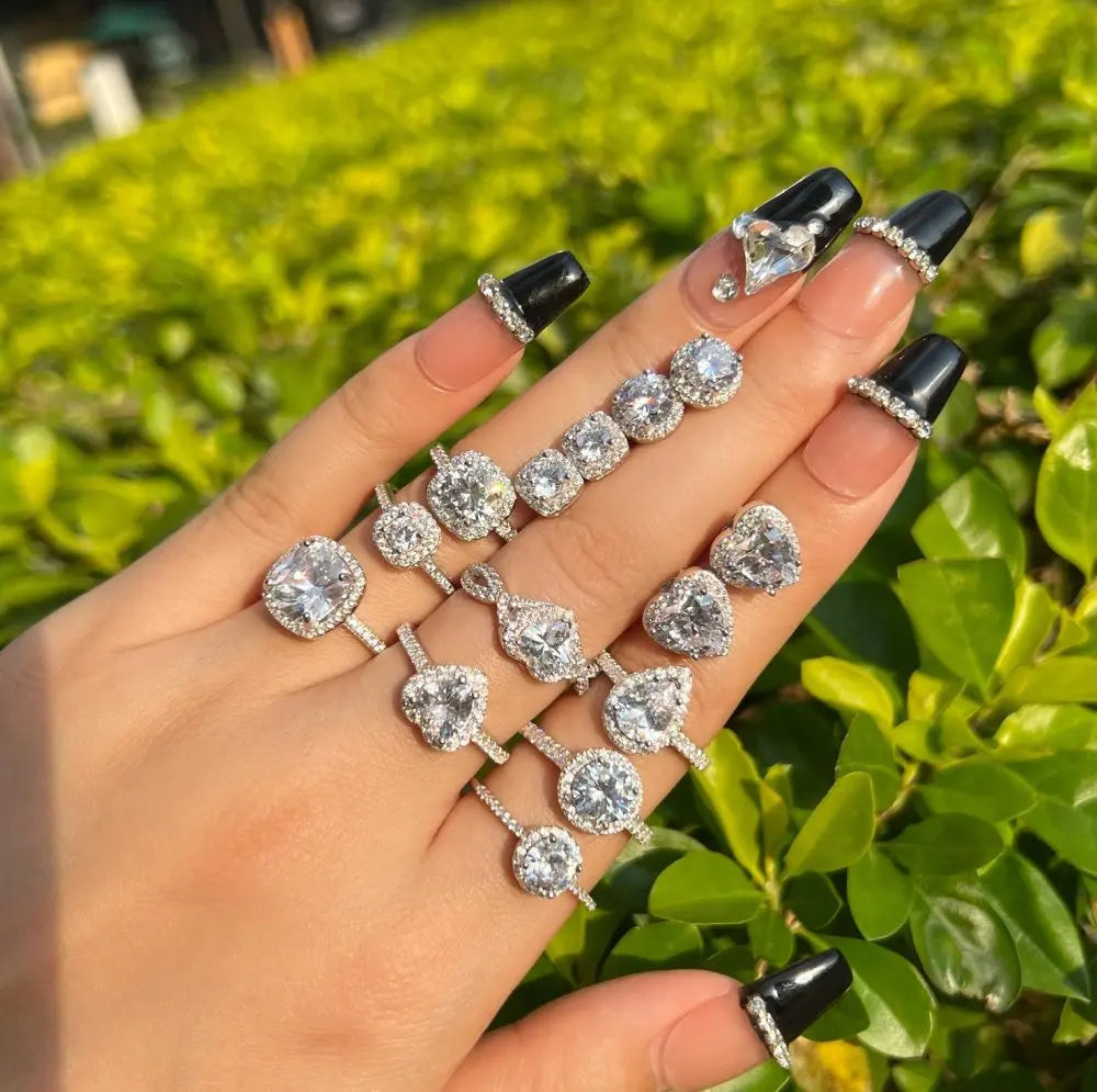 Silver Zircon Round Cut Halo Ear Studs