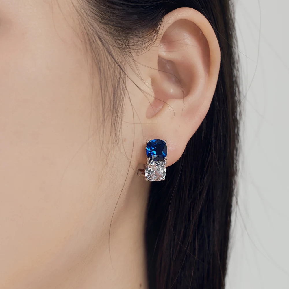 Silver Zircon Cushion Square Cut Stacked Dots Ear Studs