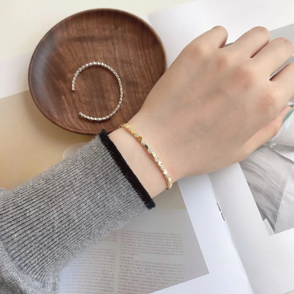 Silver Zircon Round Cut Inlaid Bangle Bracelet