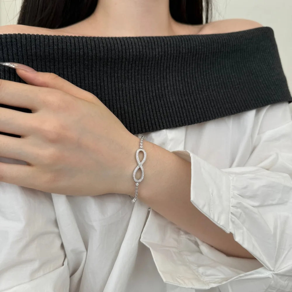 Silver Zircon Round Cut Infinity Chain Bracelet