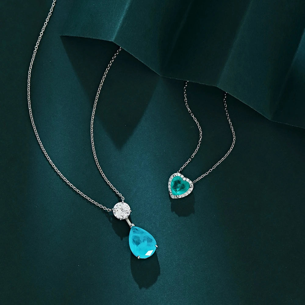 Silver Zircon Heart Cut Halo Pendant Necklace