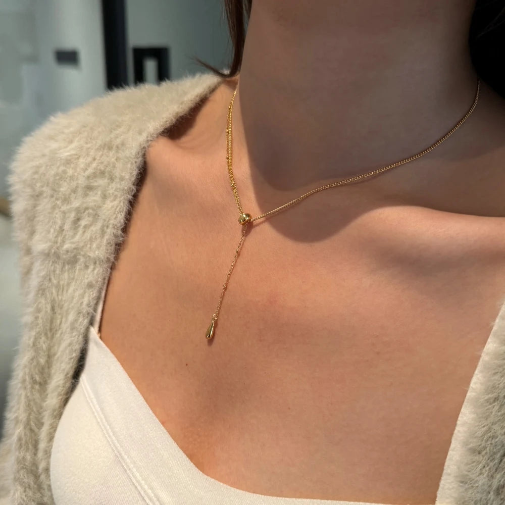 Silver Tassel Water Drop Pendant Necklace