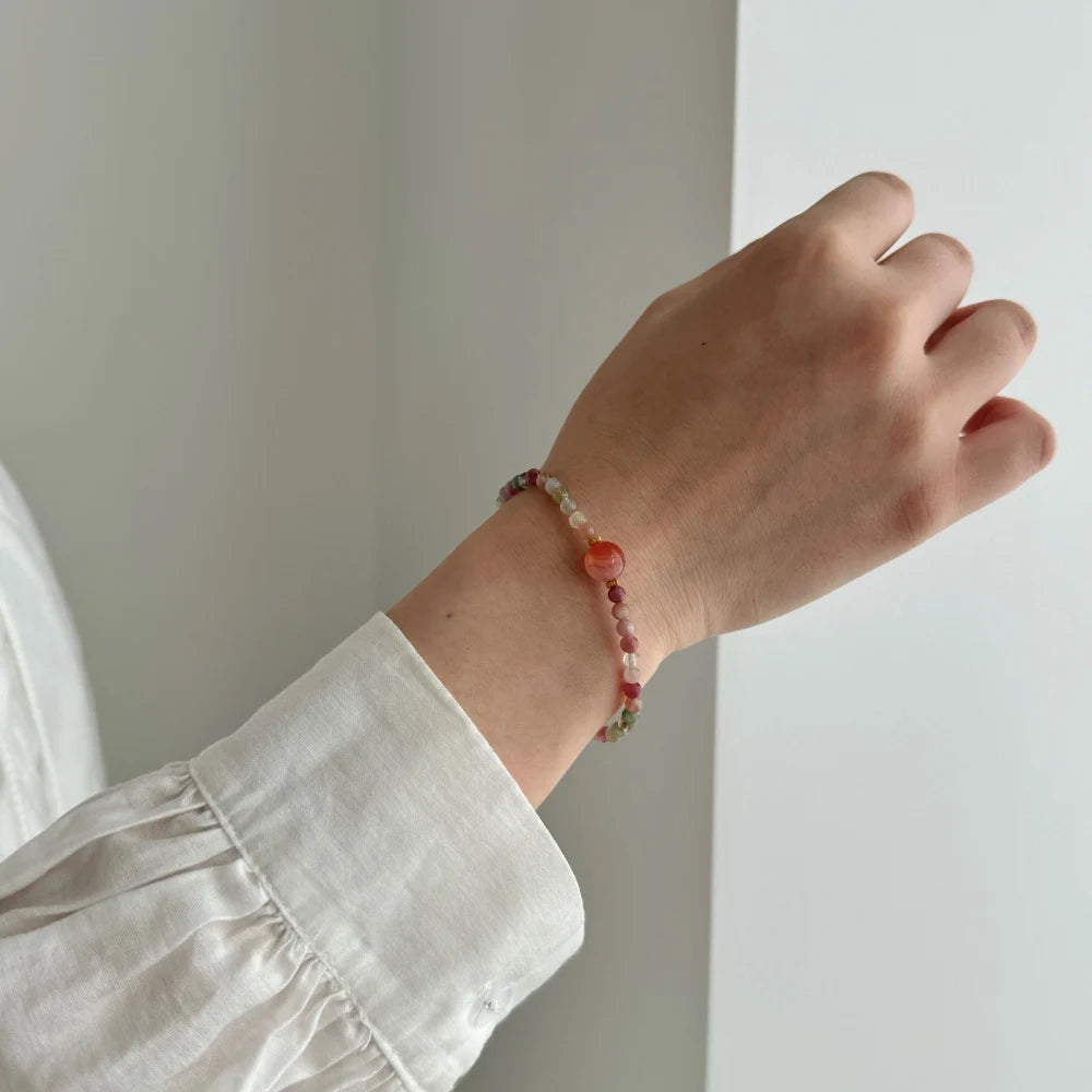 Silver Agate Round Cut Bangles Beaded Bracelet