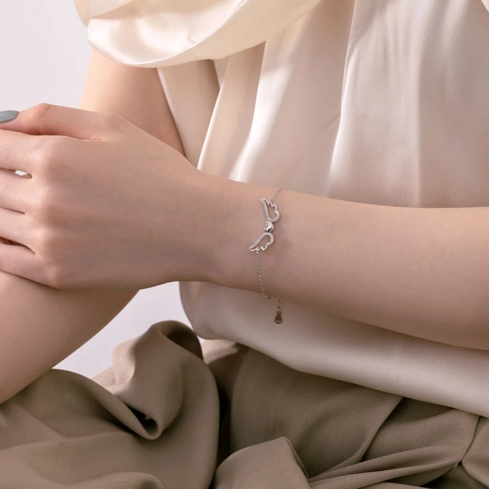 Silver Zircon Round Cut Wings Chain Bracelet