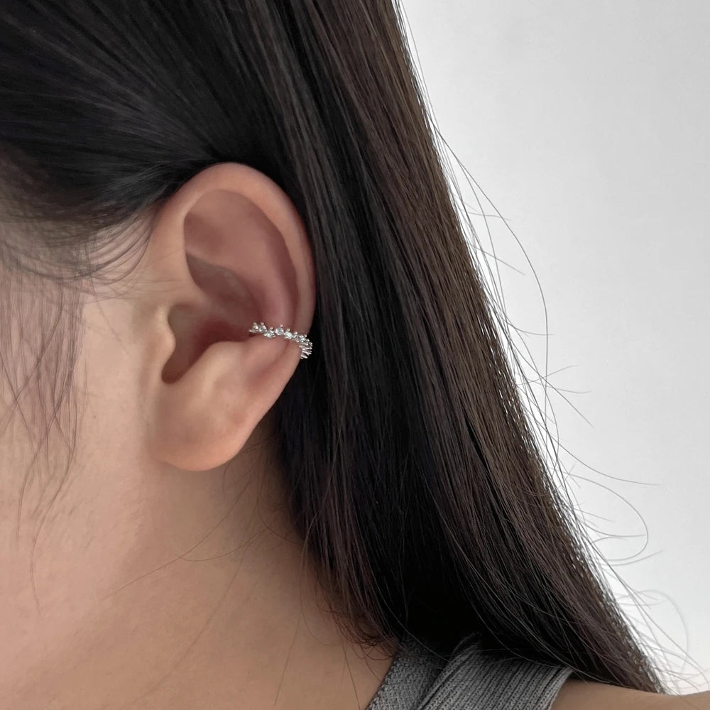 Silver Zircon Round Cut Inlaid Ear Cuffs