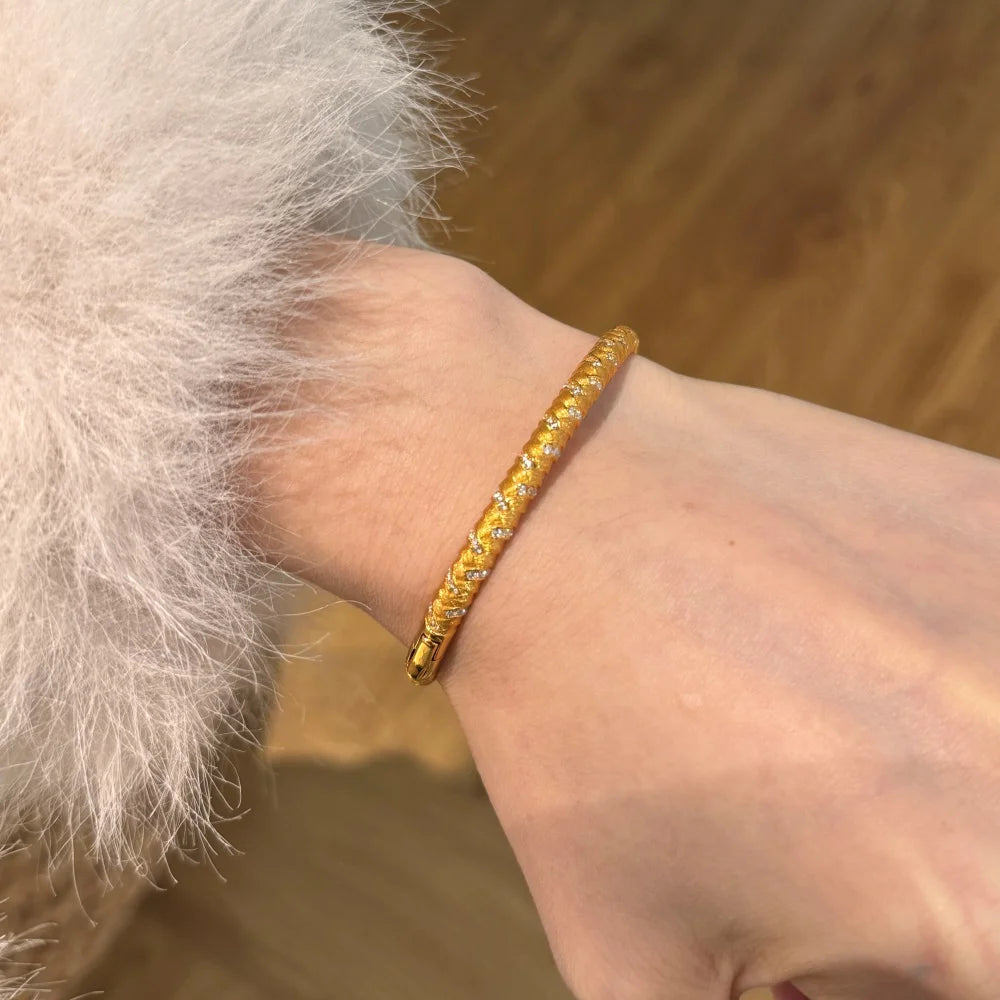 Silver Zircon Round Cut Wheat Bangle Bracelet