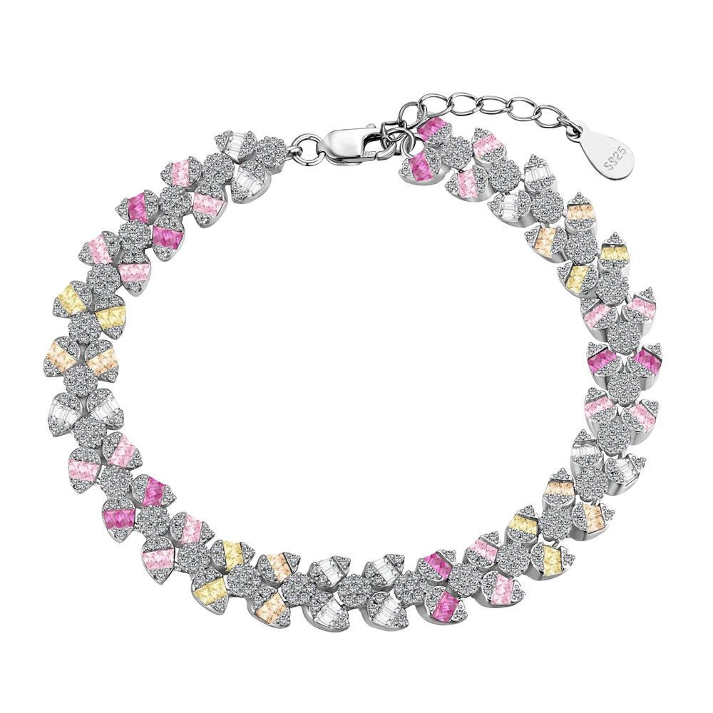 Silver Zircon Tapered Baguette Cut Leaf Tennis Bracelet