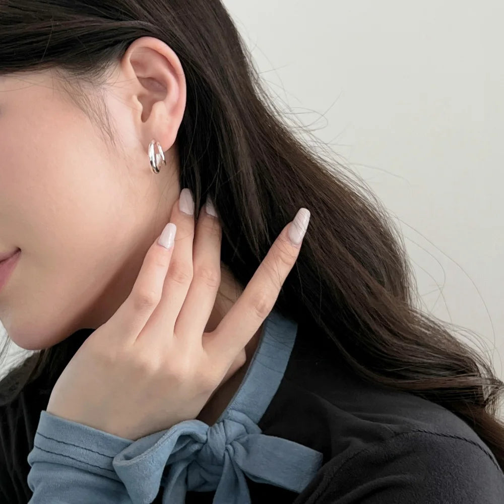 Silver Multi Layer Hook Ear Hoops