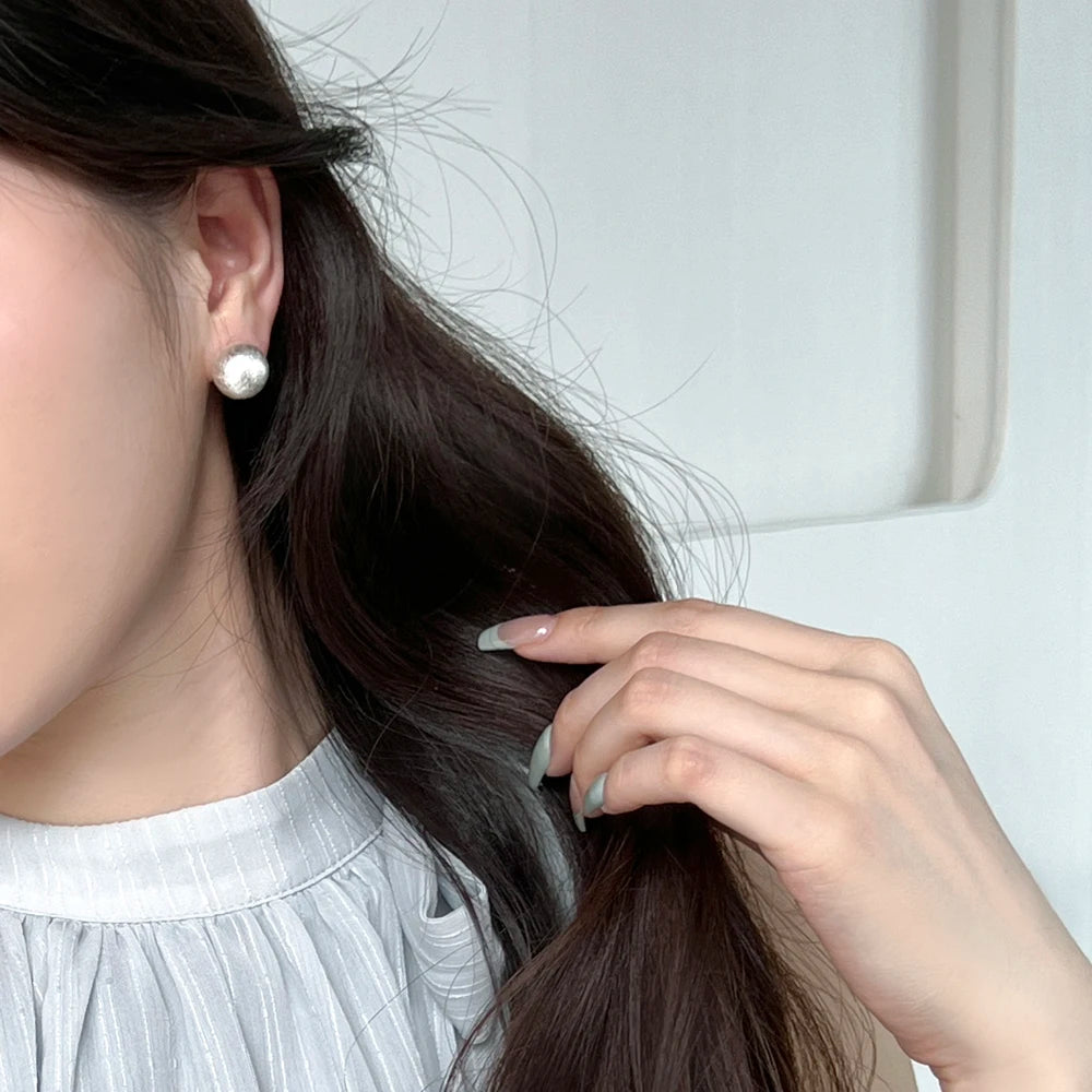 Silver Brushed Ear Studs