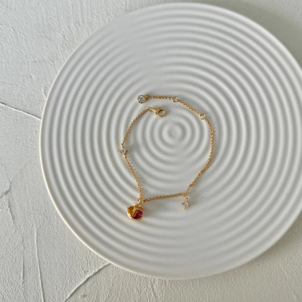 Silver Zircon Pear Cut Fruit Chain Bracelet