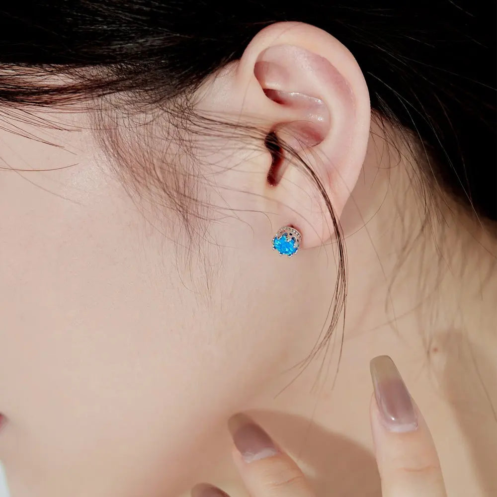 Silver Opal Round Cut Wrapped Ear Studs