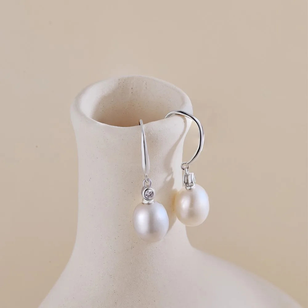 Silver Pearl Hook Drop Earrings