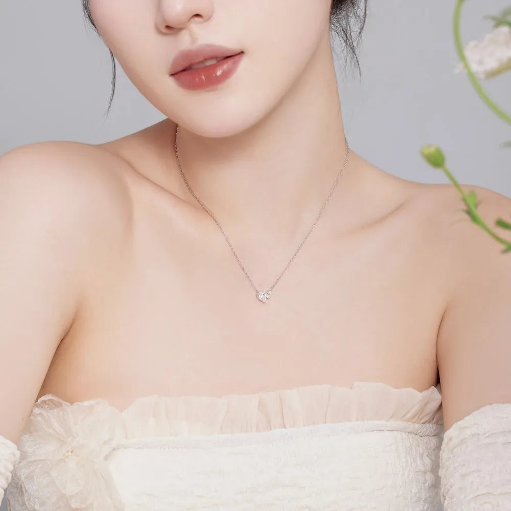 Silver Zircon Pear Cut Duel Pendant Necklace