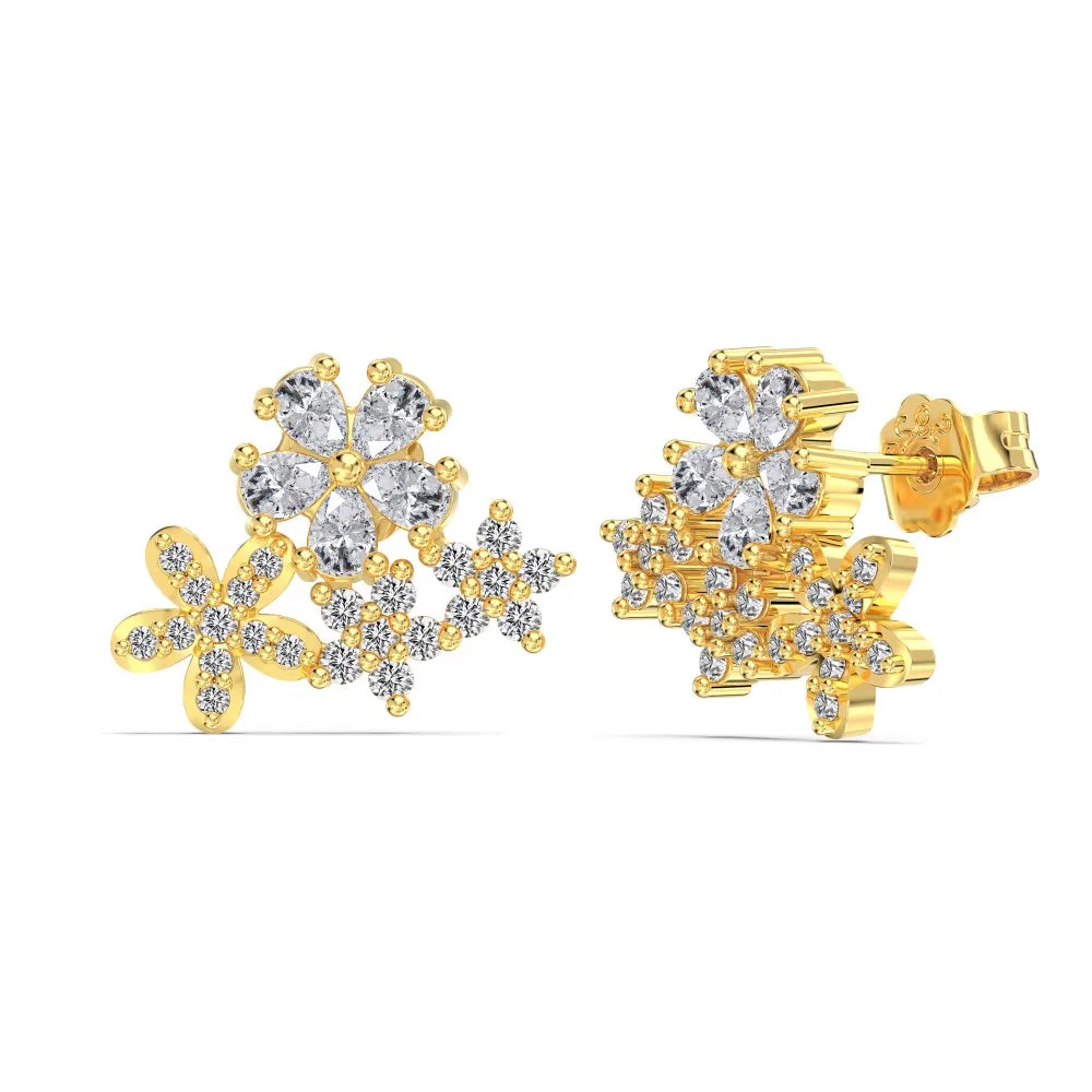 Silver Zircon Pear Cut Inlaid Flower Ear Studs