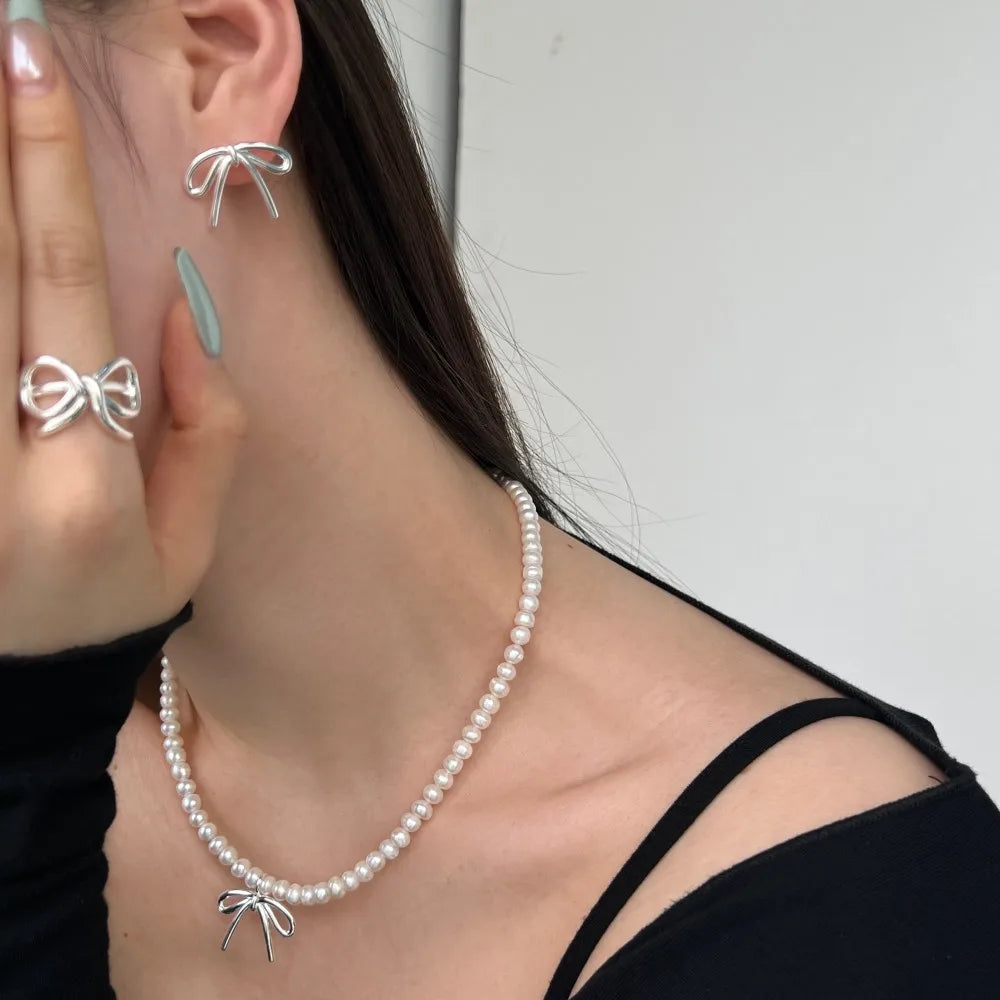 Silver Bow Knot Ear Studs