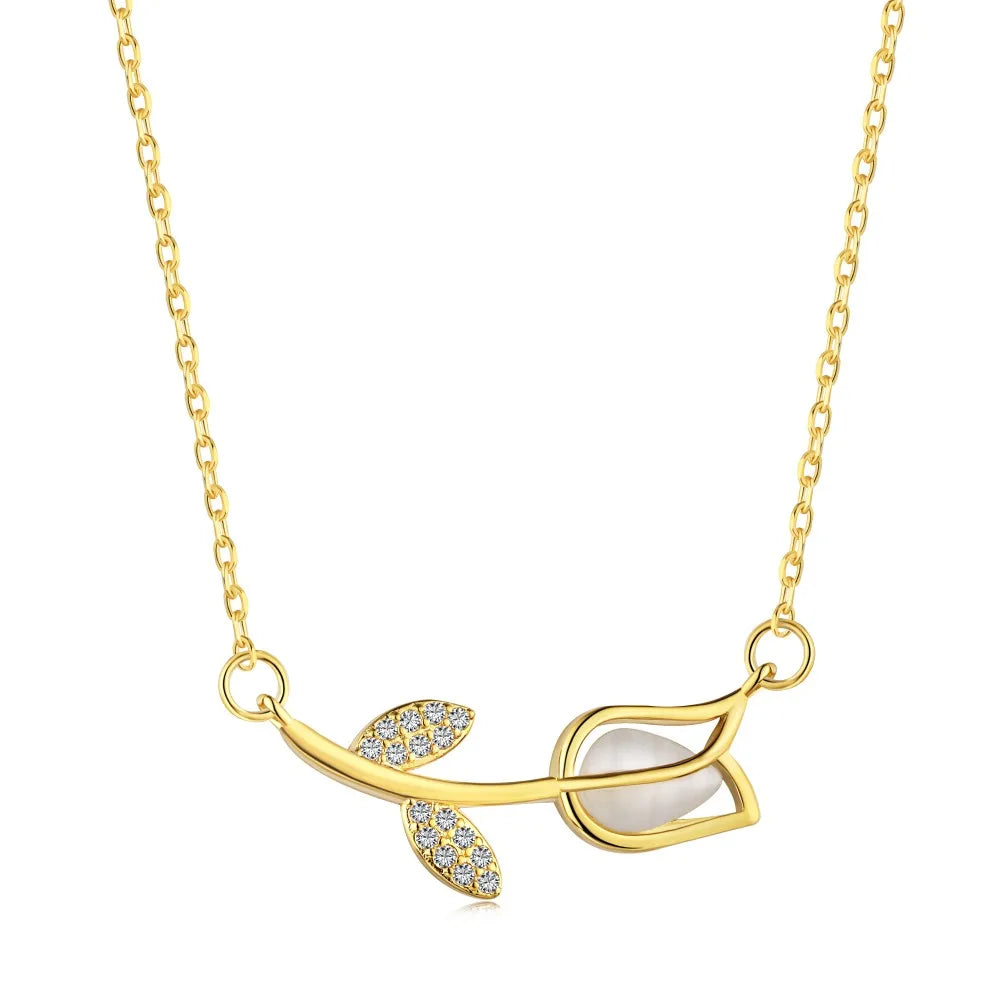 Silver Zircon Round Cut Flower Bar Necklace