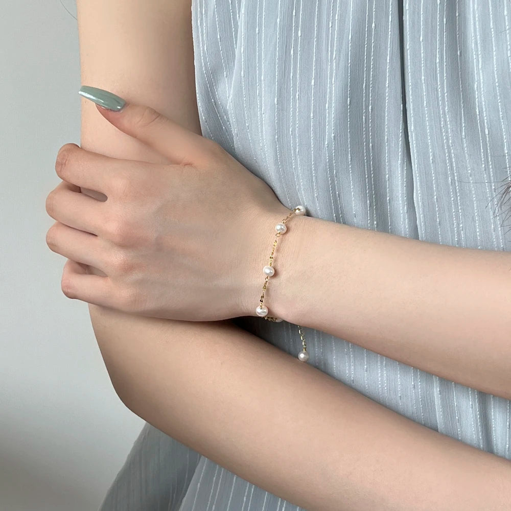 Silver Pearl Charm Beaded Bracelet