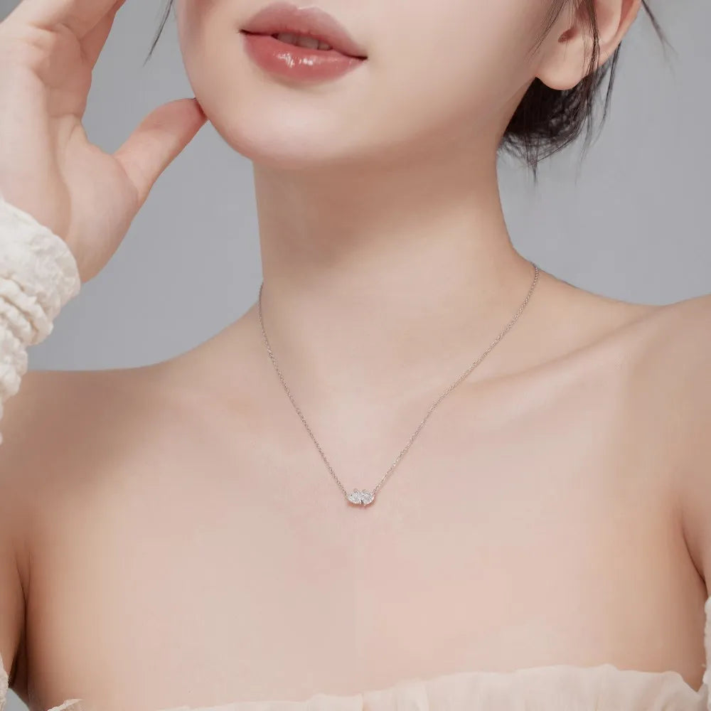 Silver Zircon Heart Cut Toi Et Moi Pendant Necklace