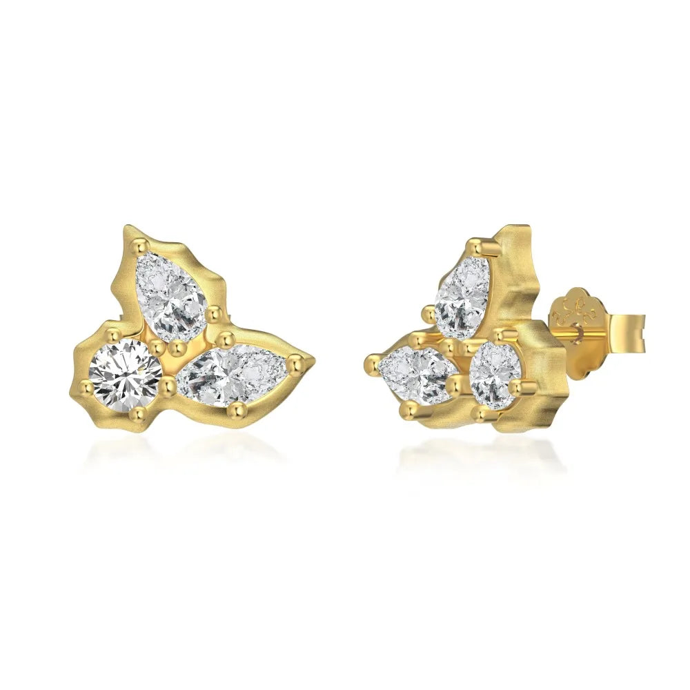 Silver Zircon Marquise Cut Brushed Leaf Ear Studs