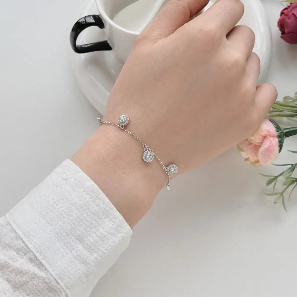 Silver Zircon Round Cut Tassel Charm Bracelet