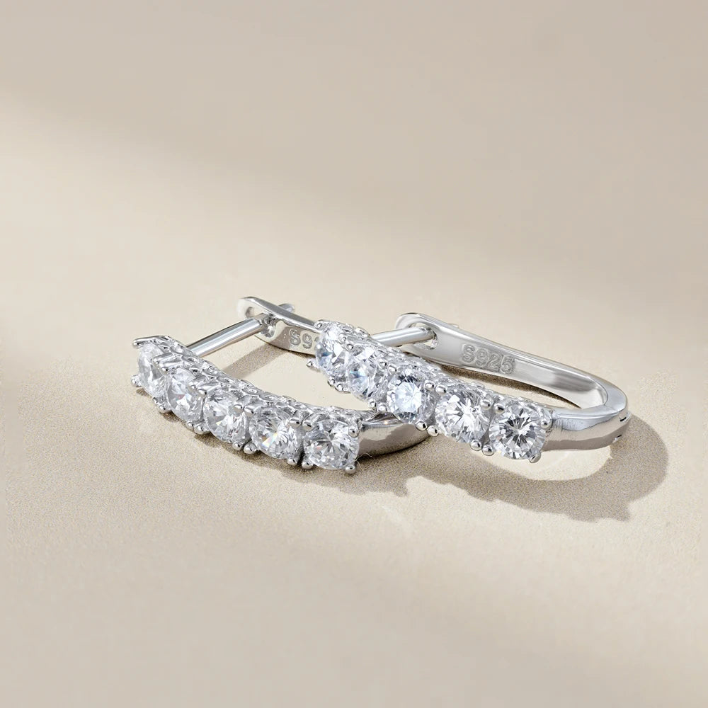 Silver Zircon Round Cut Curved Inlaid Ear Hoops