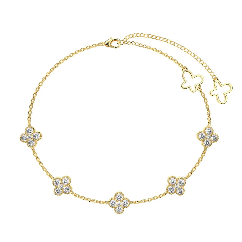Silver Zircon Round Cut Clover Charm Bracelet