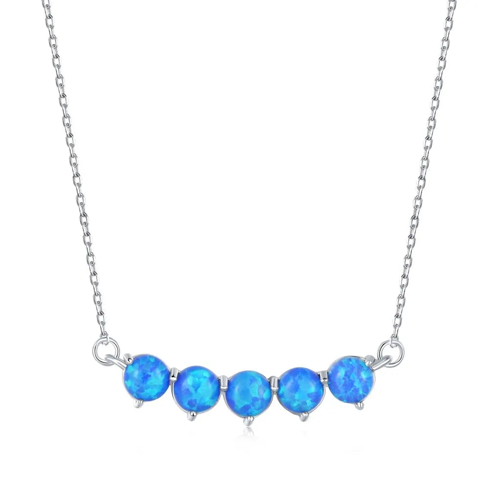 Silver Opal Round Cut Dots Bar Necklace