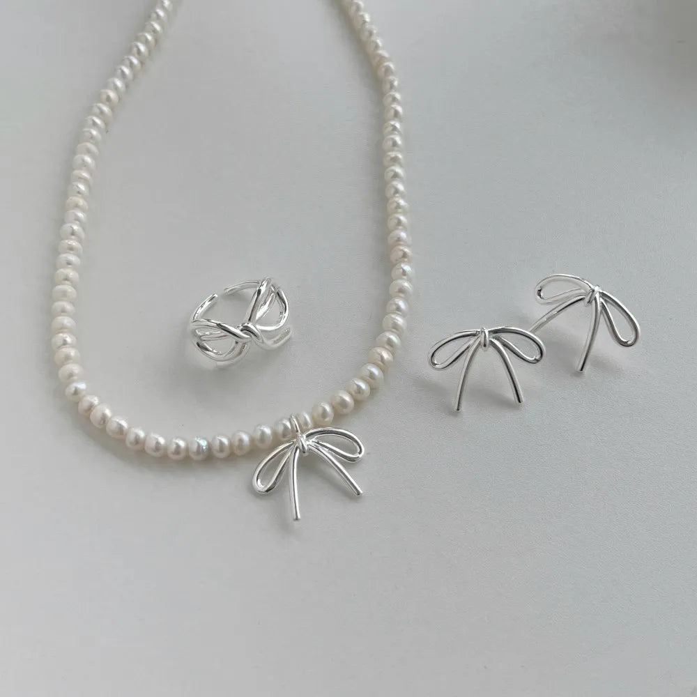 Silver Bow Knot Ear Studs