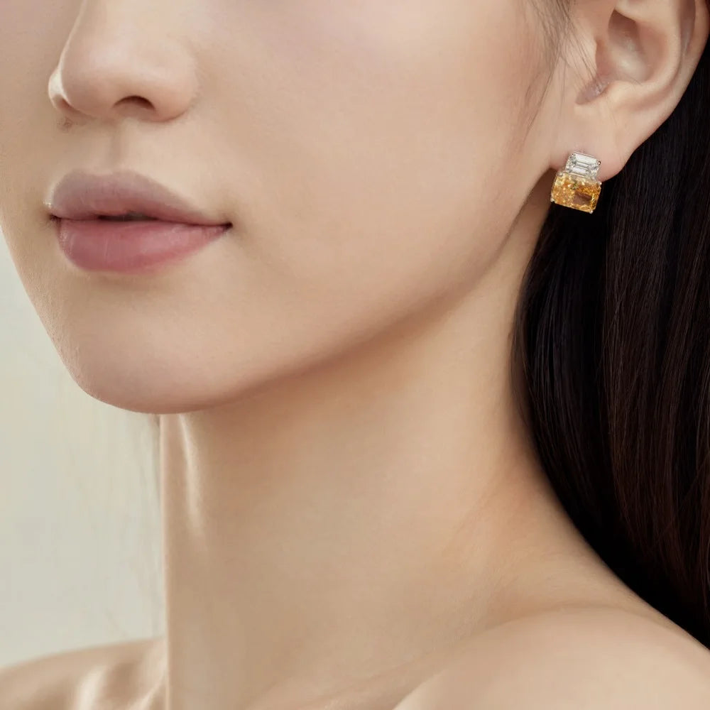 Silver Zircon Radiant Cut Stacked Ear Studs