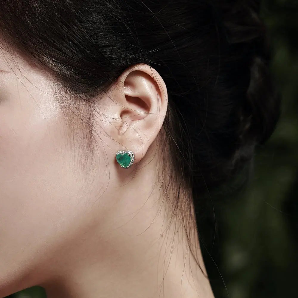 Silver Zircon Heart Cut Halo Ear Studs