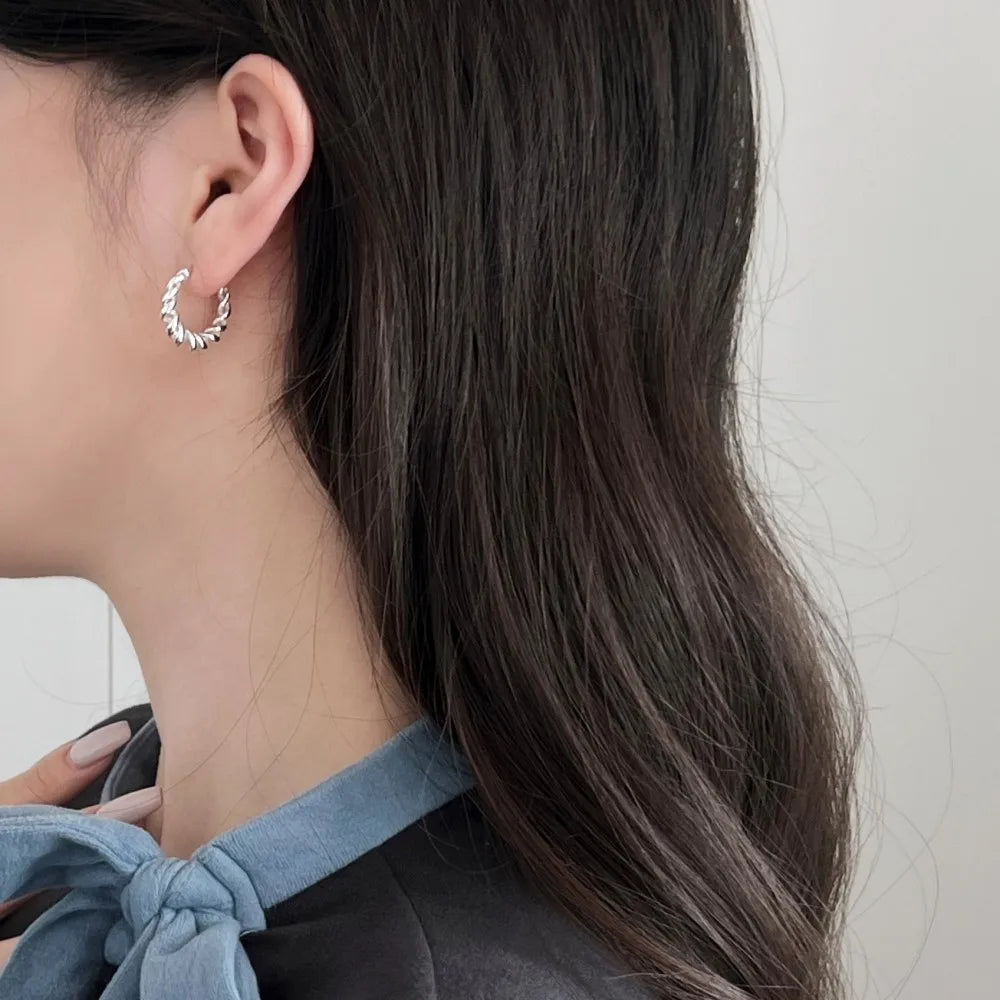 Silver Twisted Hook Ear Hoops