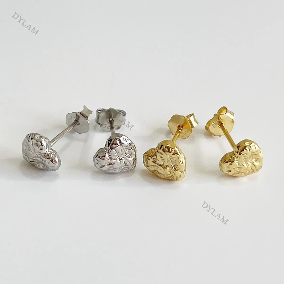 Silver Crushed Heart Ear Studs