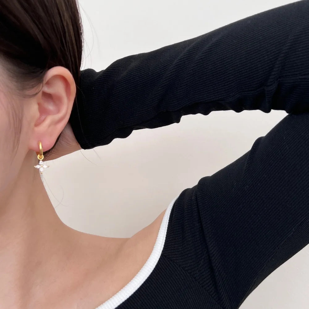 Silver Zircon Marquise Cut Flower Huggie Earrings