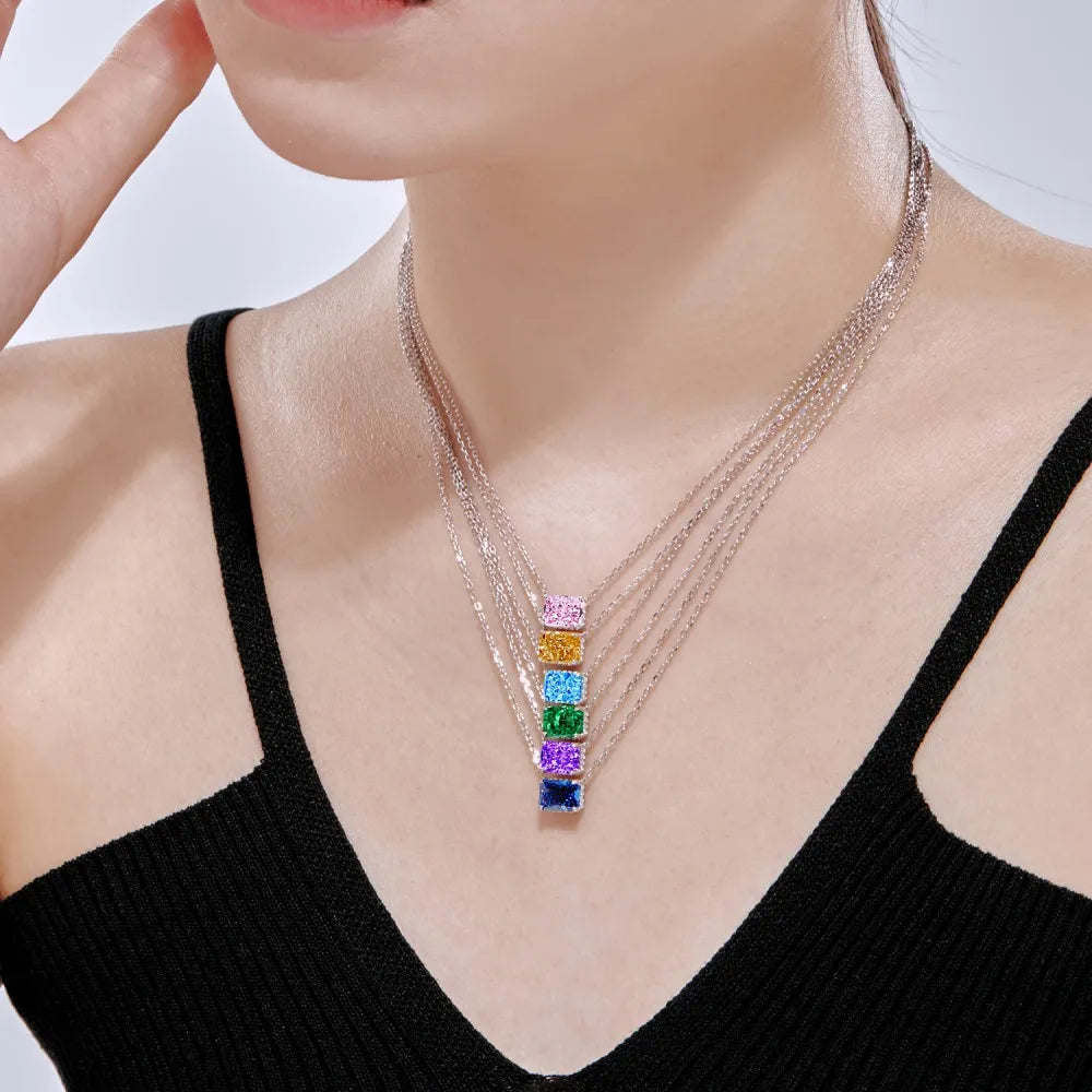 Silver Zircon Radiant Cut Single Pendant Necklace