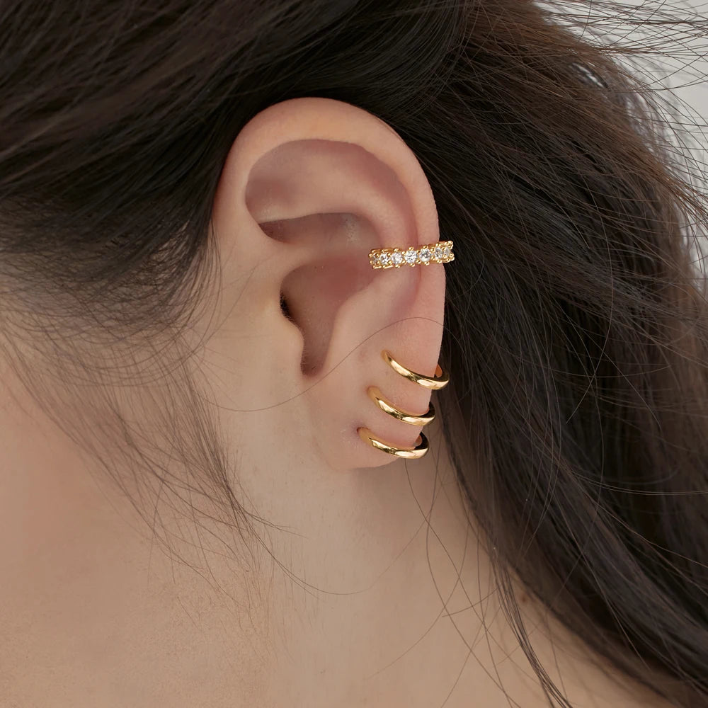 Silver Twisted Multi Layer Huggie Earrings