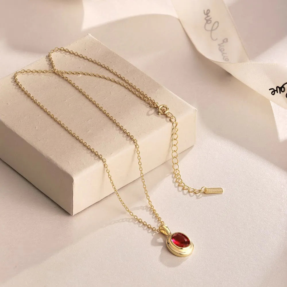 Silver Zircon Oval Cut Solitaire Pendant Necklace